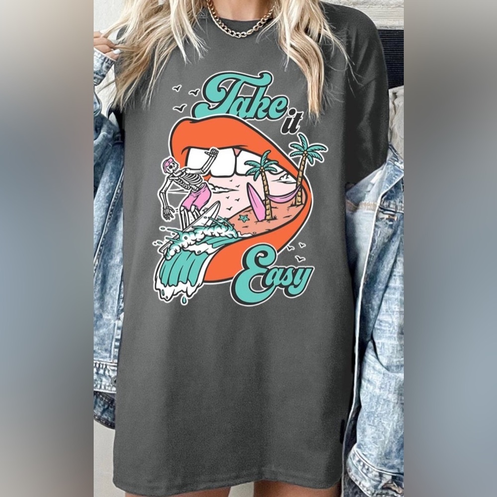 NEW Boutique Item HEAVY COTTON UNISEX SHORT SLEEVE TAKE IT EASY WAVES